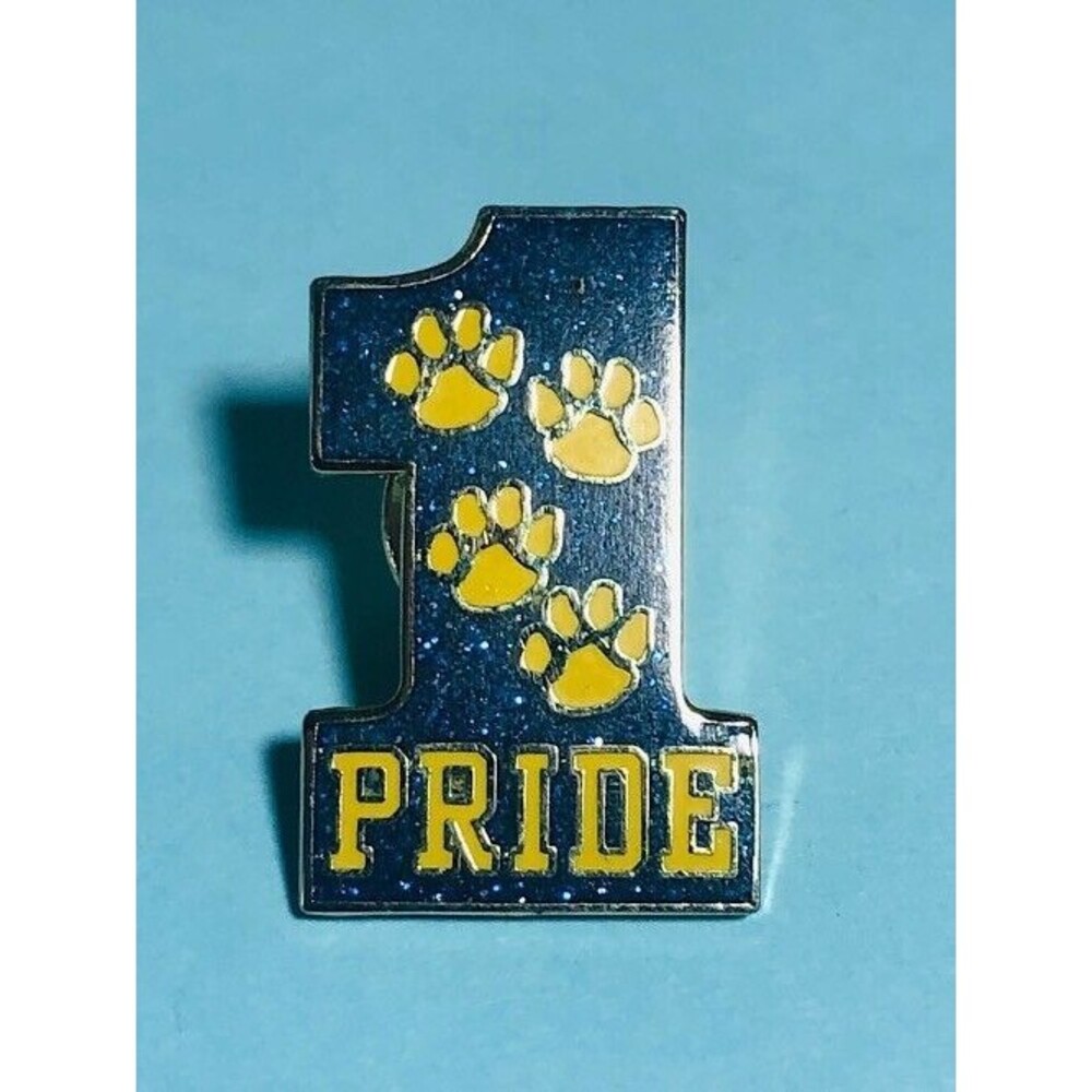 #1 Panther PRIDE -Blue and Gold Big Cat Paw Print School Mascot  Pin